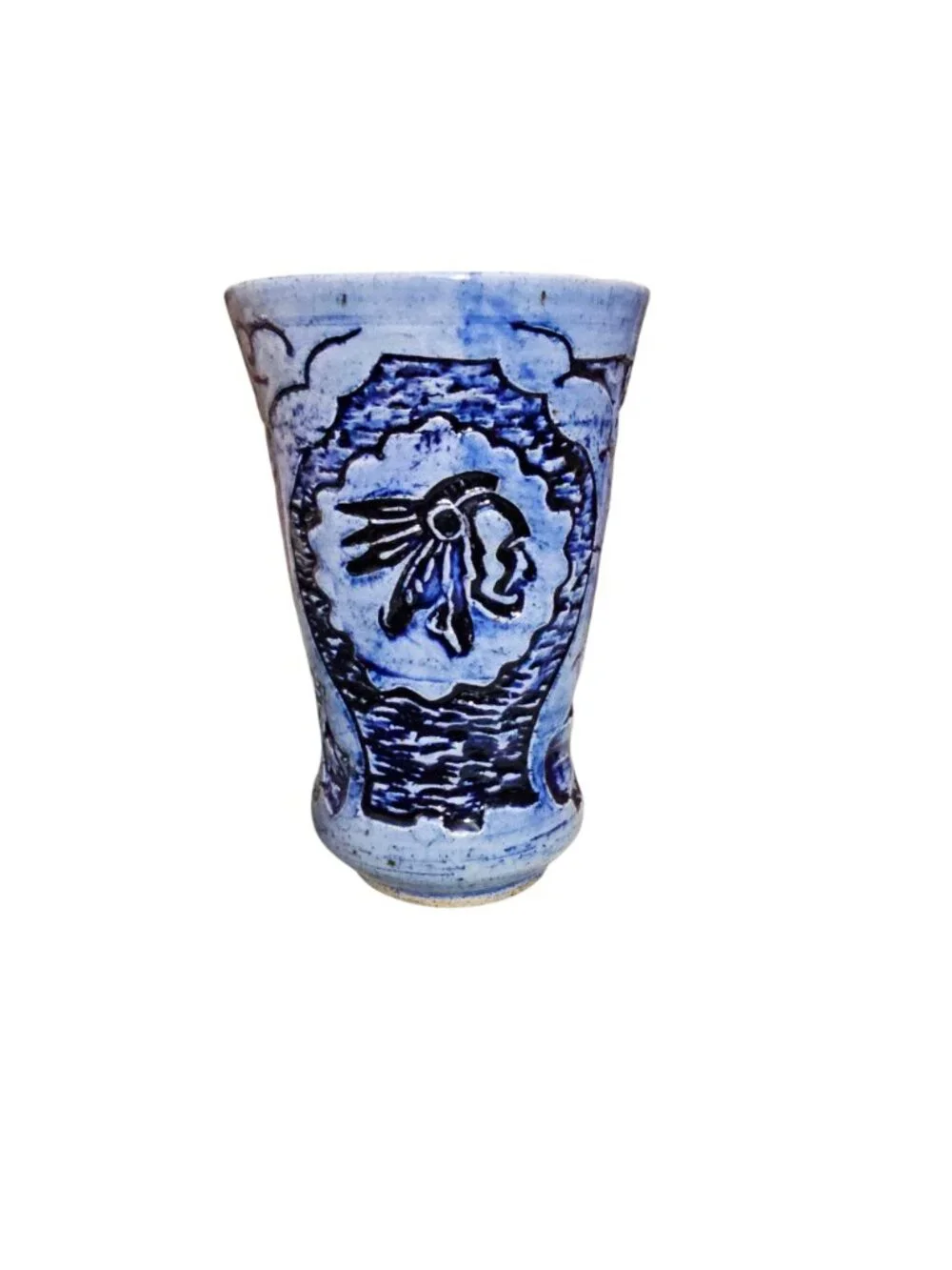 Blue Ceramic Decor Vase With Intricate Nautical & Floral